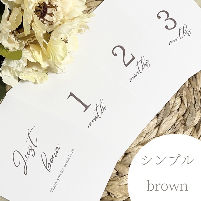 マンスリーカード　命名書　シンプル　brown おしゃれ キッズ/ベビー/マタニティのメモリアル/セレモニー用品(アルバム)の商品写真