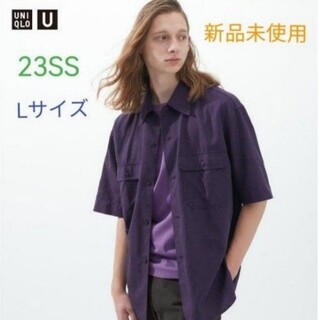 ユニクロ(UNIQLO)のユニクロU 23ss 新品 オーバーサイズワークシャツ ダークパープル Lサイズ(シャツ)