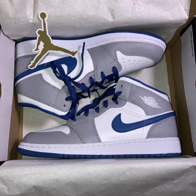 NIKE - エアジョーダン1 MID GS 青 白 灰 23cm 箱付きの通販 by