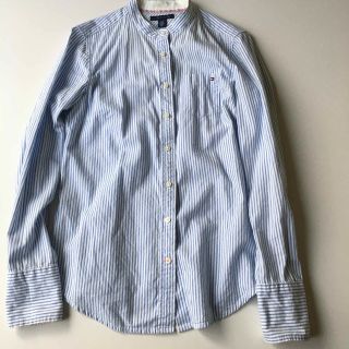 トミーヒルフィガー(TOMMY HILFIGER)のトミーヒルフィガー　ストライプ　ブルー　ノーカラー　シャツ　ブルー(シャツ/ブラウス(長袖/七分))