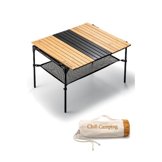 【新着商品】ChillCampingチルキャンピング ウッドロール テーブル キ59×49×37cm収納時