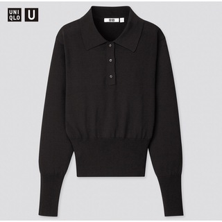 ユニクロ(UNIQLO)のUNIQLO ニットポロシャツ 黒 M ユニクロ 未使用(ポロシャツ)
