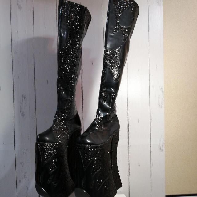未着用 超厚底サイハイブーツ pleaser プリーザー 25.4CM ブラック