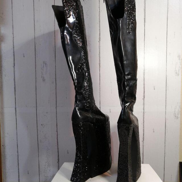 未着用 超厚底サイハイブーツ pleaser プリーザー 25.4CM ブラック