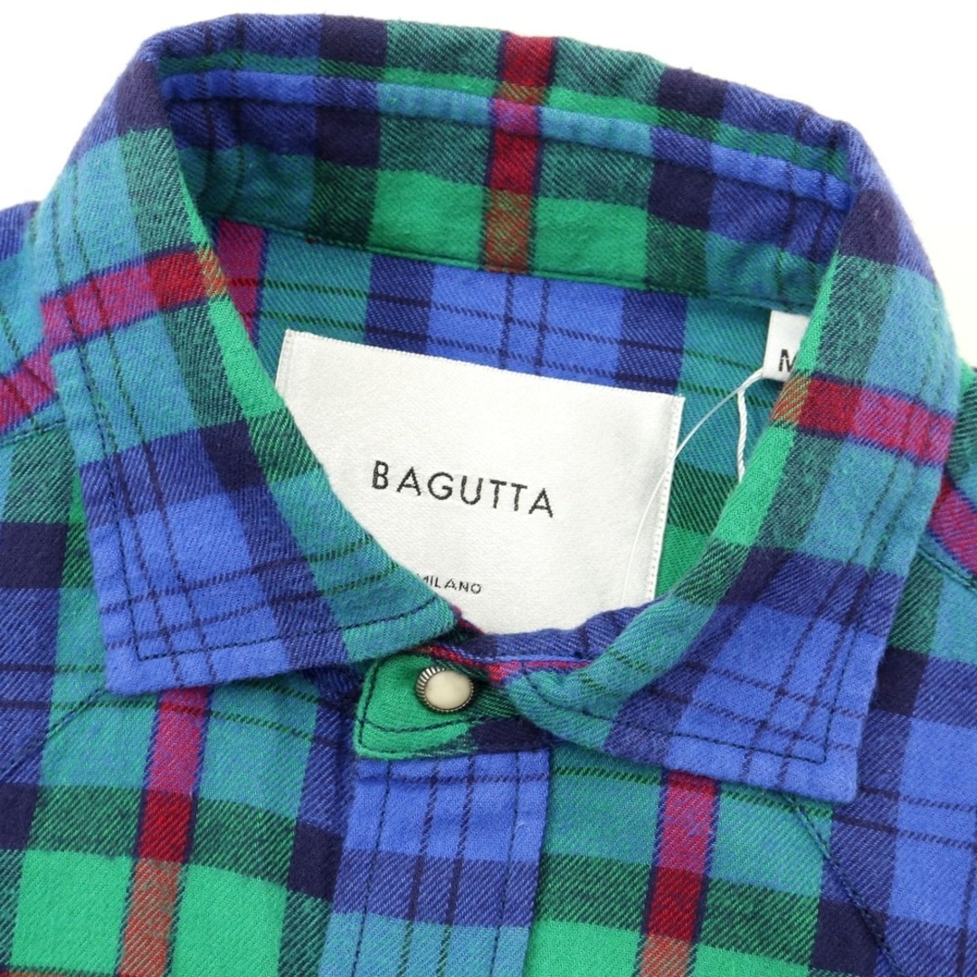 【新品】バグッタ Bagutta コットン チェック ウエスタンシャツ ブルーxグリーン【サイズM】【メンズ】