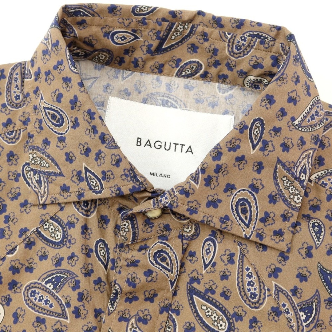 【新品】バグッタ Bagutta コットン ペイズリー カジュアルシャツ ブラウンxブルー【サイズ40】【メンズ】