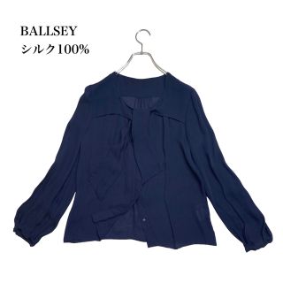 Ballsey - ボールジィ シルク100% ボウタイ リボン ブラウス ネイビー