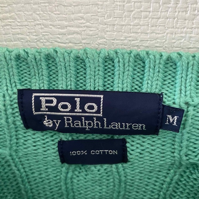 レアRalphLaurenラルフローレン3Dニットセーターメンズ長袖グリーン緑m