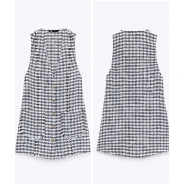 ZARA(ザラ)の匿名配送　新品　ZARA 2way テクスチャー　ビジュー ジレ　ワンピ レディースのトップス(ベスト/ジレ)の商品写真