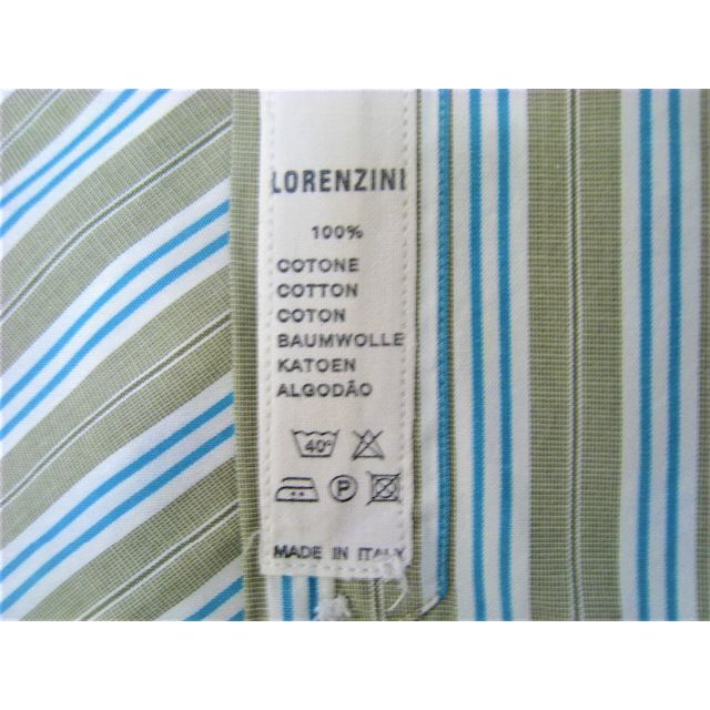 極美品イタリー製ロレンツィーニ白地にスカイブルー・ライトグレー ストライプ40号 メンズのトップス(シャツ)の商品写真