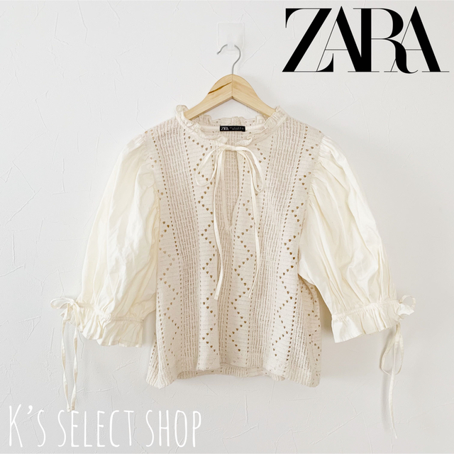 ZARA(ザラ)の【ZARA】異素材MIXブラウス ニット L レディースのトップス(シャツ/ブラウス(半袖/袖なし))の商品写真