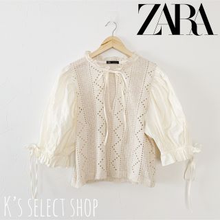 ザラ(ZARA)の【ZARA】異素材MIXブラウス ニット L(シャツ/ブラウス(半袖/袖なし))