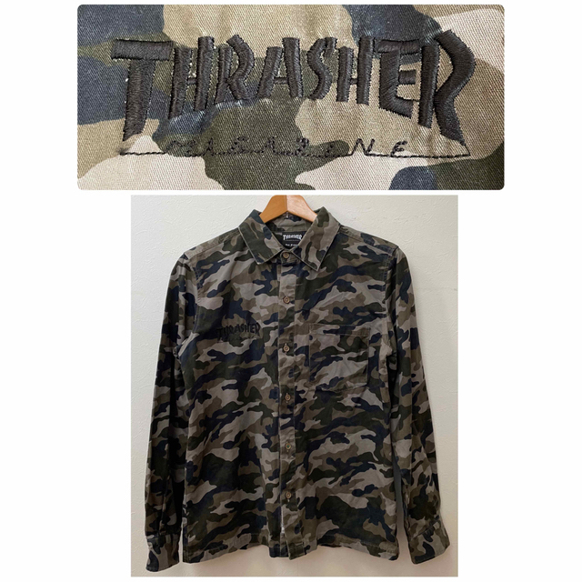 THRASHER(スラッシャー)のTHRASHERスラッシャー　ミリタリーシャツ　カモフラージュ　ビッグロゴ　M メンズのトップス(シャツ)の商品写真