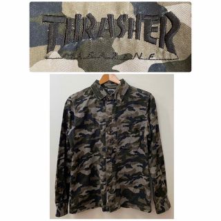 スラッシャー(THRASHER)のTHRASHERスラッシャー　ミリタリーシャツ　カモフラージュ　ビッグロゴ　M(シャツ)