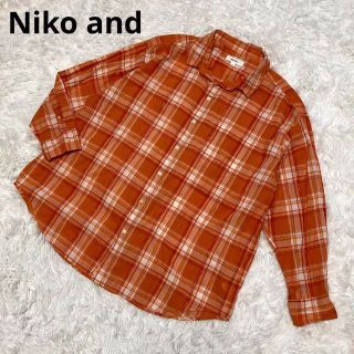 ニコアンド(niko and...)のNiko and チェック シャツ オレンジ Mサイズ ラメ入り(シャツ)