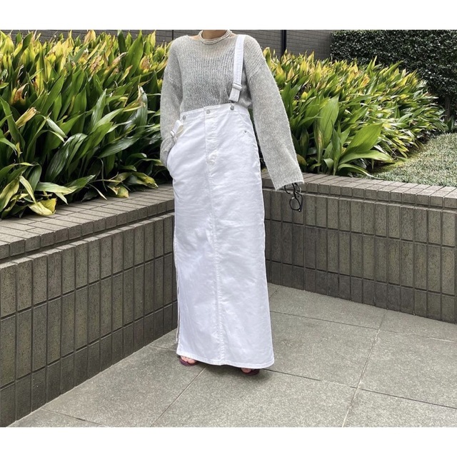 etre tokyo×EDWINコラボ デニムハイライズサススカート M 白-tops.edu.ng