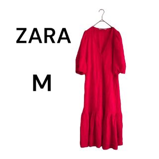 ザラ(ZARA)のZARA　ショッキングピンク　レースロングワンピース　USA M(ロングワンピース/マキシワンピース)