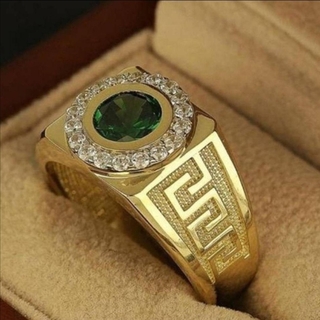 【SALE】リング メンズ アクセサリー ゴールド かっこいい 緑 指輪 20号(リング(指輪))