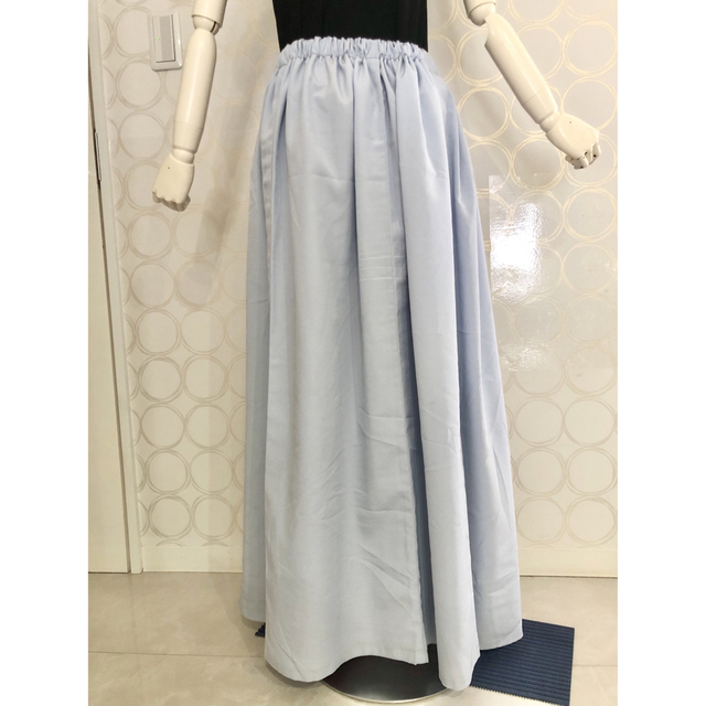 着物リメイク 紫 水色 L~LL ロングスカート レディースのスカート(ロングスカート)の商品写真