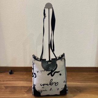 アニエスベー(agnes b.)の【美品】agnes b アニエスベー キャンパス×レザー ショルダーバッグ 総柄(ショルダーバッグ)