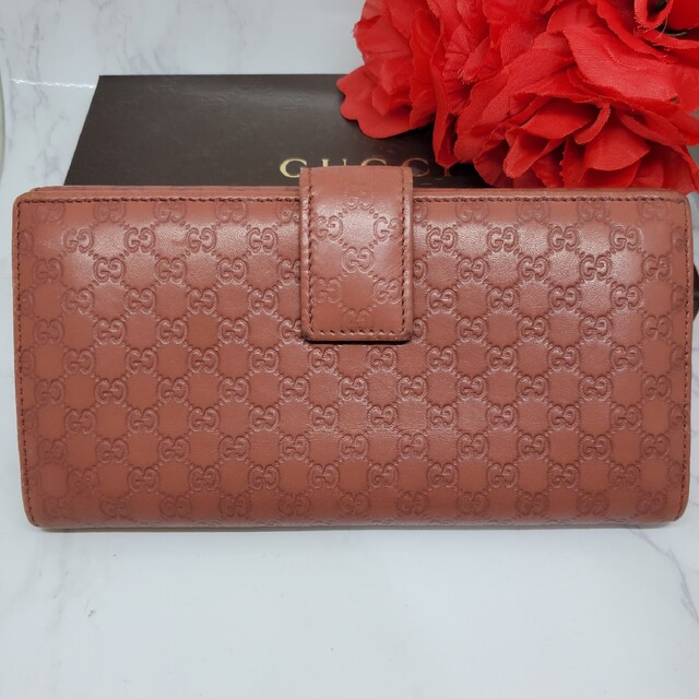 美品】 GUCCI グッチ マイクロ シマ 長財布 財布 金具 GG ピンク 【全