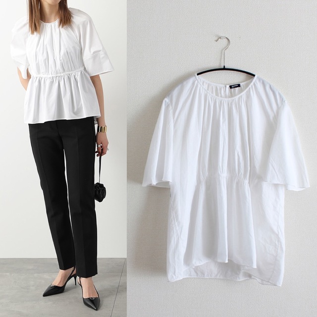 JIL SANDER NAVY/ジルサンダーネイビー/ギャザーフレアブラウス