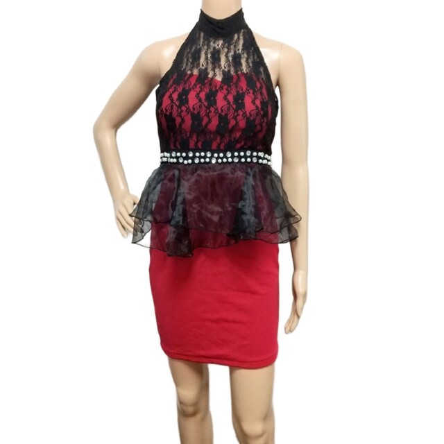 チュールレースペプラム アメスリ タイト ミニドレス キャバドレス レディースのフォーマル/ドレス(ミニドレス)の商品写真