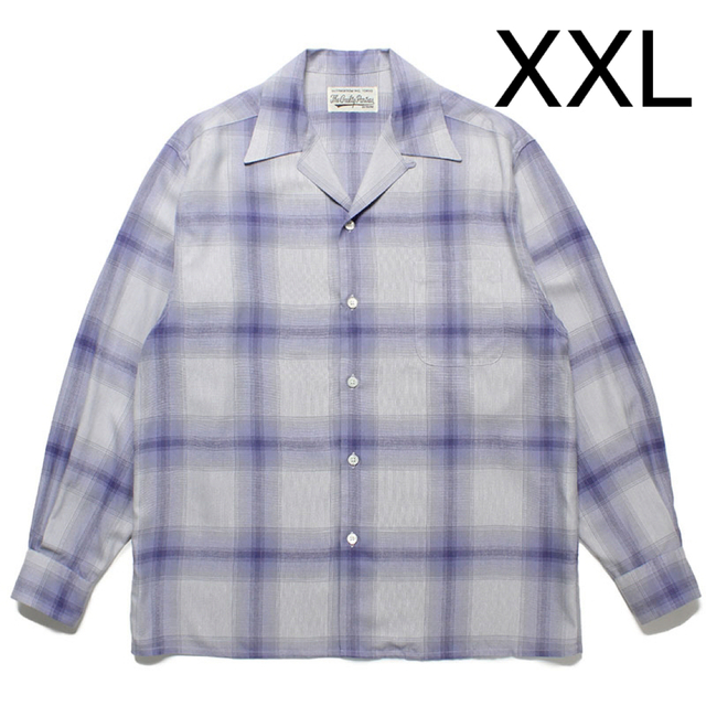 XXLサイズ wackomaria オンブレチェックシャツ 白紫ホワイト×パープルサイズ