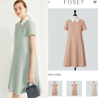 フォクシー(FOXEY)のセール❤️FOXEY白襟ツイードワンピースJESSICA フレンチコーラル(ひざ丈ワンピース)