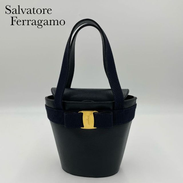 値下げ☆フェラガモ（Ferragamoトートバッグ ヴァラリボン リザード型押し