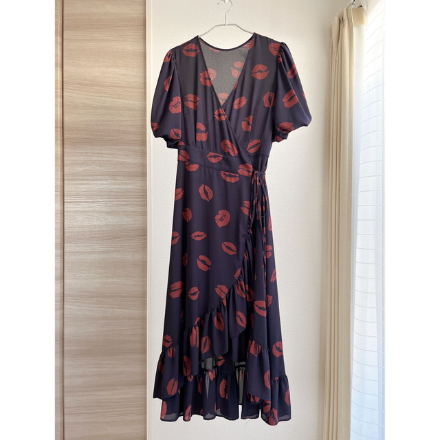 Herlipto Lip-print Warap Dress Navy