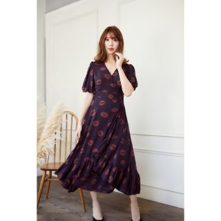 Herlipto Lip-print Warap Dress Navy