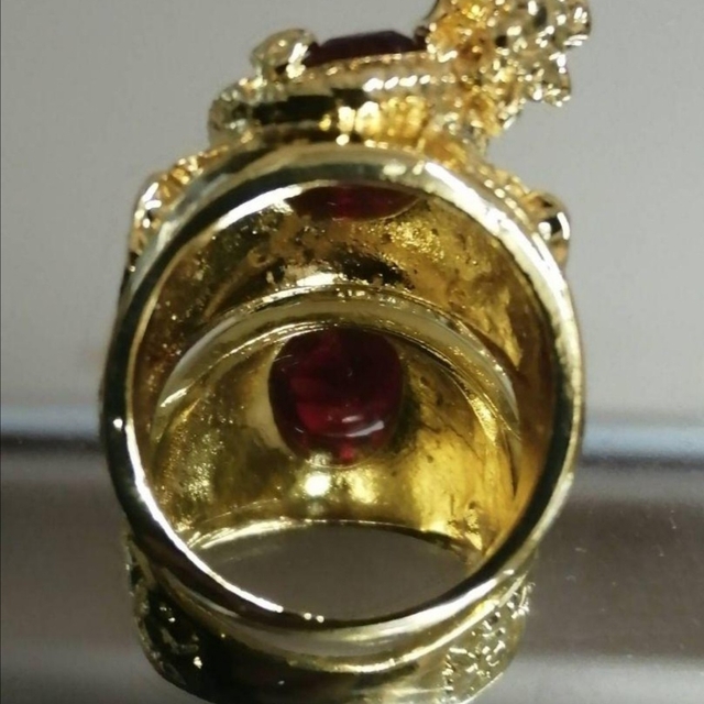 【SALE】リング メンズ  ゴールド レッド ドラゴン 龍 指輪 20号 レディースのアクセサリー(リング(指輪))の商品写真