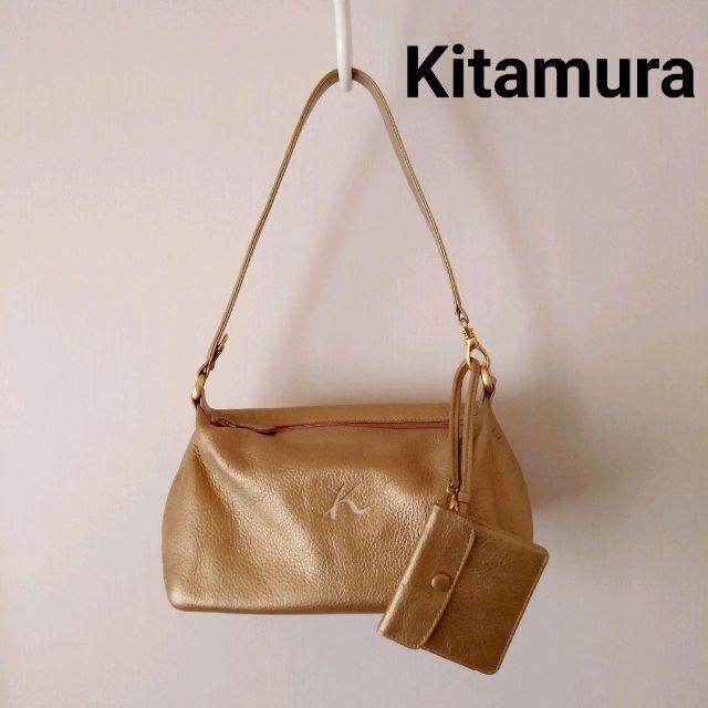 未使用級【Kitamura/キタムラ】ショルダーバッグ  レザー ゴールド ミニ
