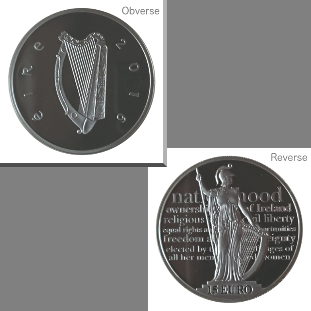 銀925図柄アイルランド 銀貨 15ユーロ ヒベルニア 希少 １枚