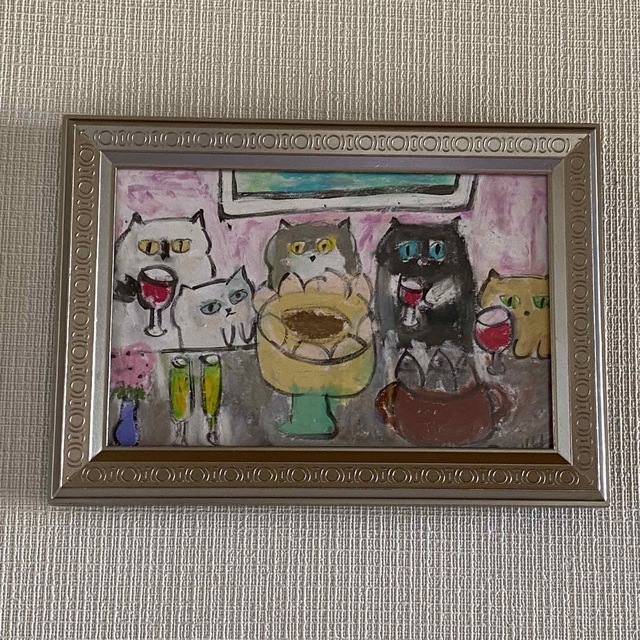 絵画。原画【猫ちゃんのロマンチックなワインの夜】 | www.neumi.it