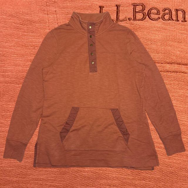 L.L.Bean スナップTシャツ　長袖　ロンT 中厚手　裏地パイル　ピンク　M