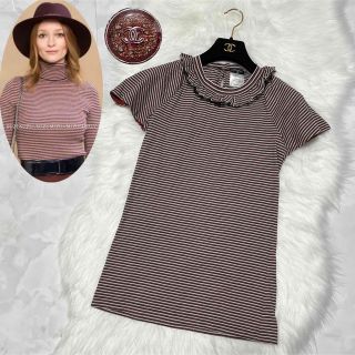 CHANEL - 本物 美品 シャネル COCOボタン フリル付 ボーダー CHANEL - 本物 美品 シャネル COCOボタン フリル付 ボーダー
