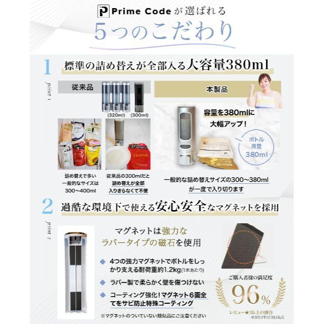 【特価セール】PrimeCode シャンプーディスペンサー 大容量380ml マ 1