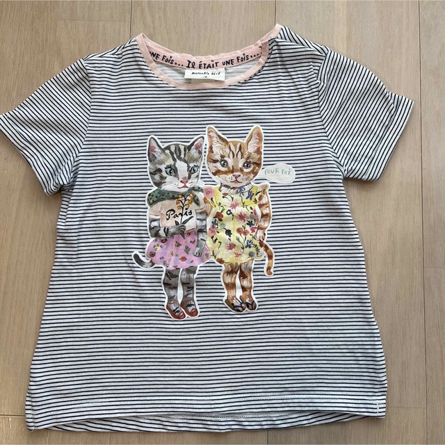 H&M(エイチアンドエム)のH&M 猫柄Tシャツ キッズ/ベビー/マタニティのキッズ服女の子用(90cm~)(Tシャツ/カットソー)の商品写真