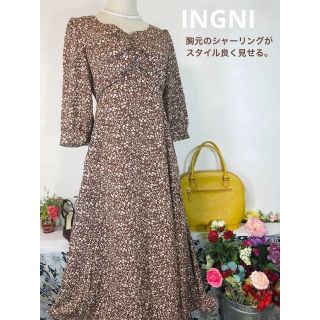 イング(INGNI)のINGNI きれいにボディをメイク。七分袖ロングワンピース　ブラウン M(ロングワンピース/マキシワンピース)