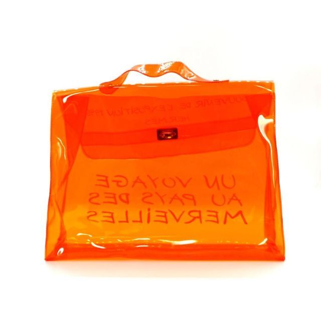 美品】HERMES エルメス ビニール ケリー ハンドバッグ オレンジ 美品】HERMES エルメス ビニール ケリー ハンドバッグ オレンジ