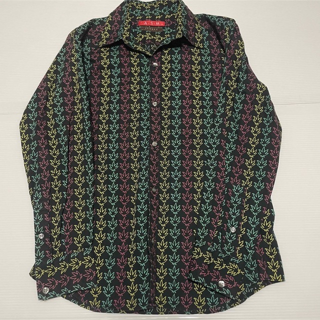 90S vintage 総柄　リネンシャツ　メンズ　L 　長袖　個性派
