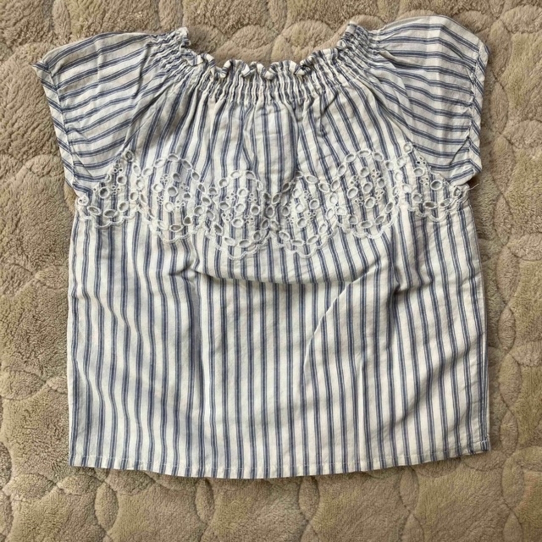 babyGAP(ベビーギャップ)の【美品】baby GAP首元ゴム　ストライプブラウス　半袖　80cm キッズ/ベビー/マタニティのベビー服(~85cm)(シャツ/カットソー)の商品写真