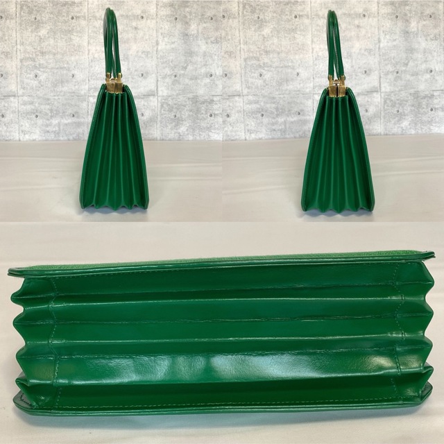 美品 ホースヘア×レザー グリーン ゴールド金具ハンドバッグ