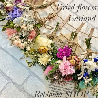 ドライフラワー スワッグ ガーランド❁826カラフル 薔薇 ローズ ピンク 花束(ドライフラワー)