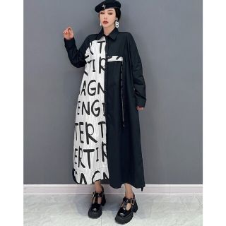 ロングワンピース　アルファベットワンピース　前開きロングシャツ(ロングワンピース/マキシワンピース)