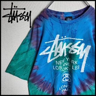 希少　stussy タイダイ染め　フロントプリント　ポップ文字　星　葉　tシャツ