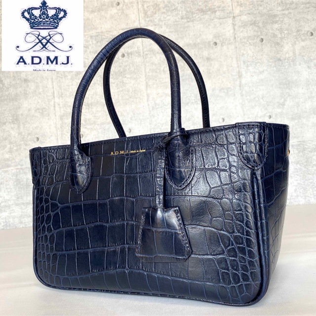 A.D.M.J. - 【美品】A.D.M.J クロコ型 レザー ネイビー ゴールド金具