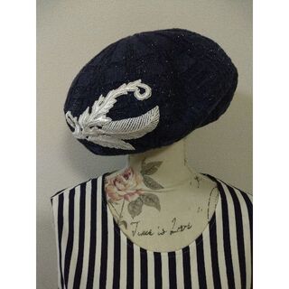 【新品】ネイビー＆ホワイトのベレー帽（春夏用）(ハンチング/ベレー帽)